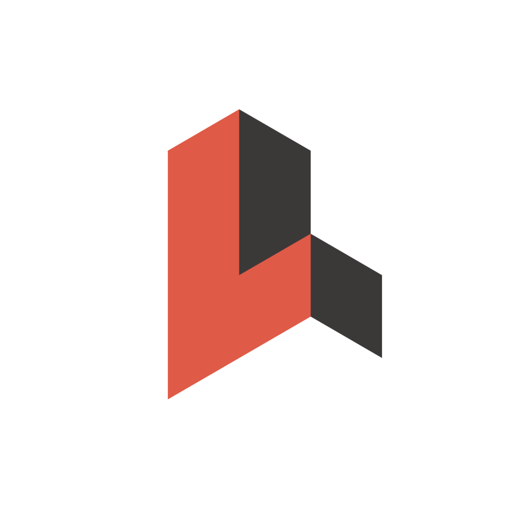 Legoupil Industrie logo Geometric Uppercase Sans-Serif Letter L logo, Building Construction Letterform Negative 3D Flat Two Colors, Red & Grey.