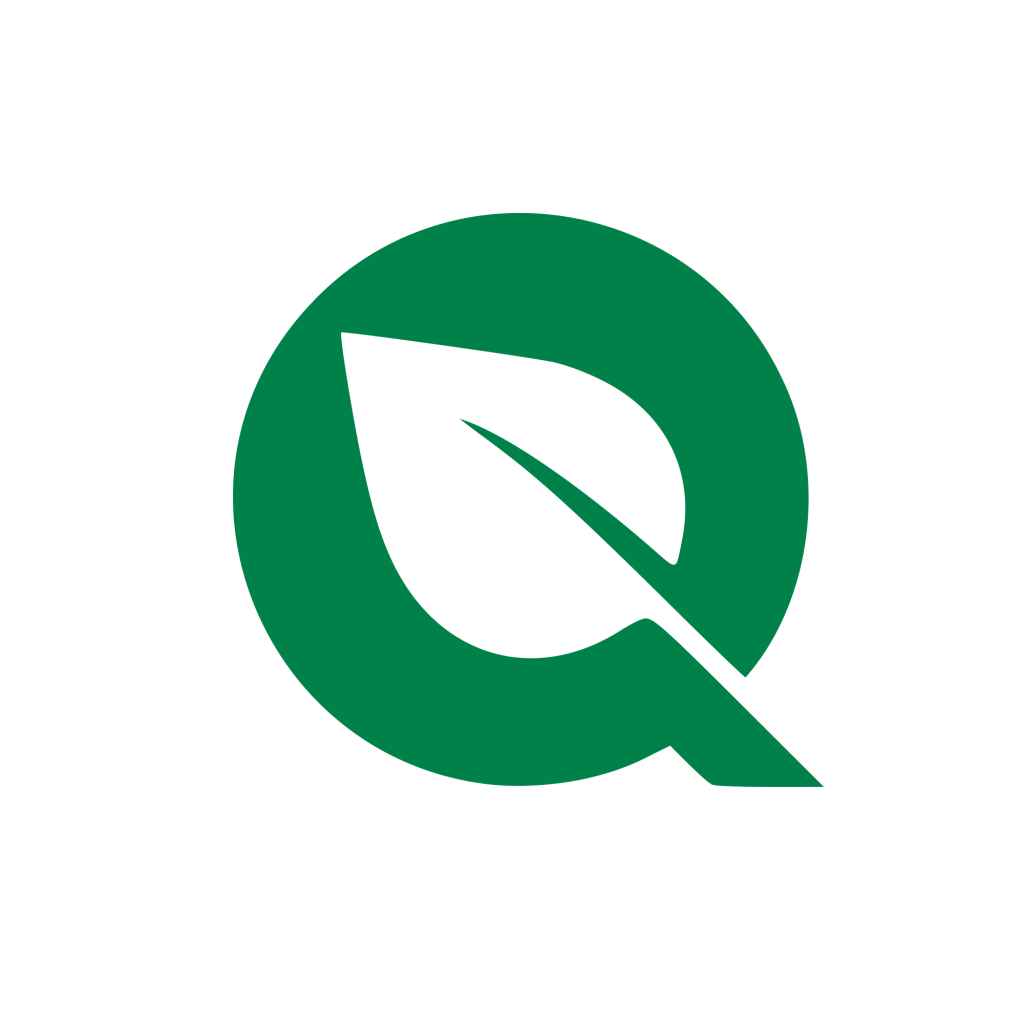 flyquest logo Geometric Uppercase Display Letter Q logo, Leaf or Plant Gaming eSports Letterform shape Negative Space Flat Single-Color, Green.